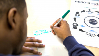 Young man in prison writing