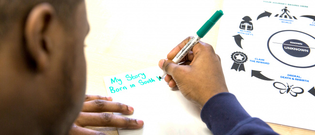 Young man in prison writing